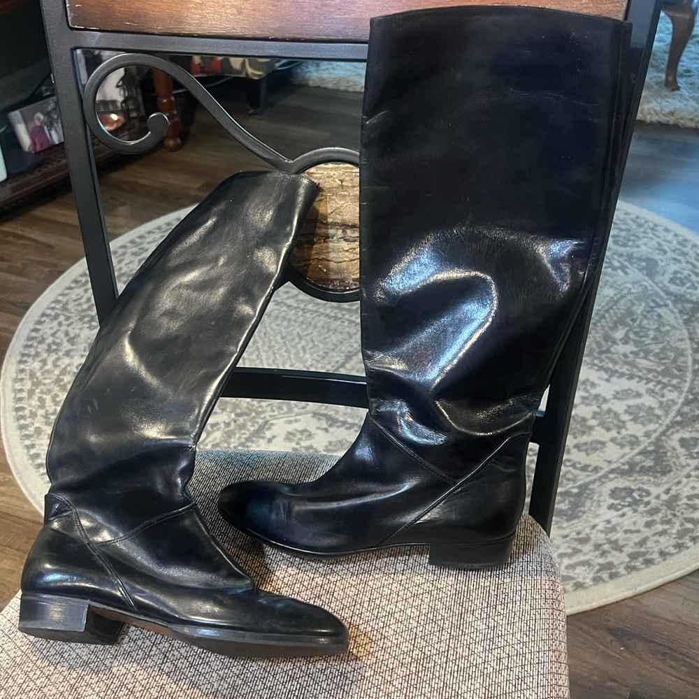 Guazzo Italian Leather Black Knee-High Leather Boots